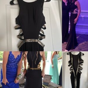 black & gold gown prom dress evening gown black tie wedding formal